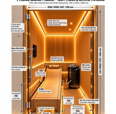 Bản vẽ phối cảnh 3D phòng sauna khô 1 người may đo cao cấp Helios