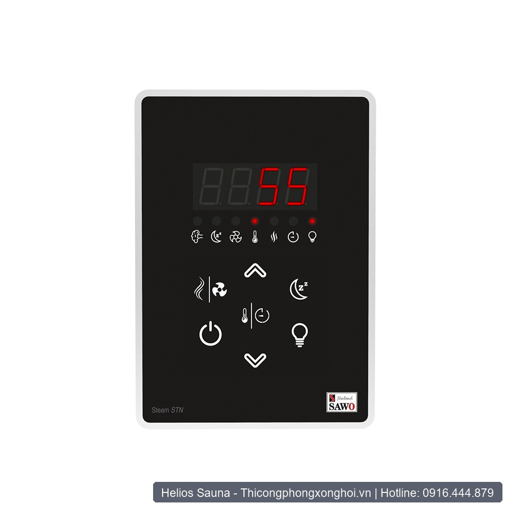 Bảng điều khiển cảm ứng máy xông hơi ướt SAWO Steam điều chỉnh chính xác nhiệt độ và tinh dầu