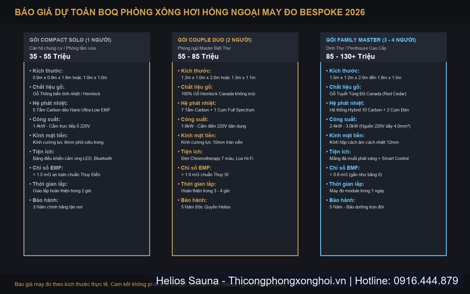 Bảng bóc tách cơ cấu chi phí dự toán BOQ phòng xông hồng ngoại 3 phân khúc chuẩn Châu Âu