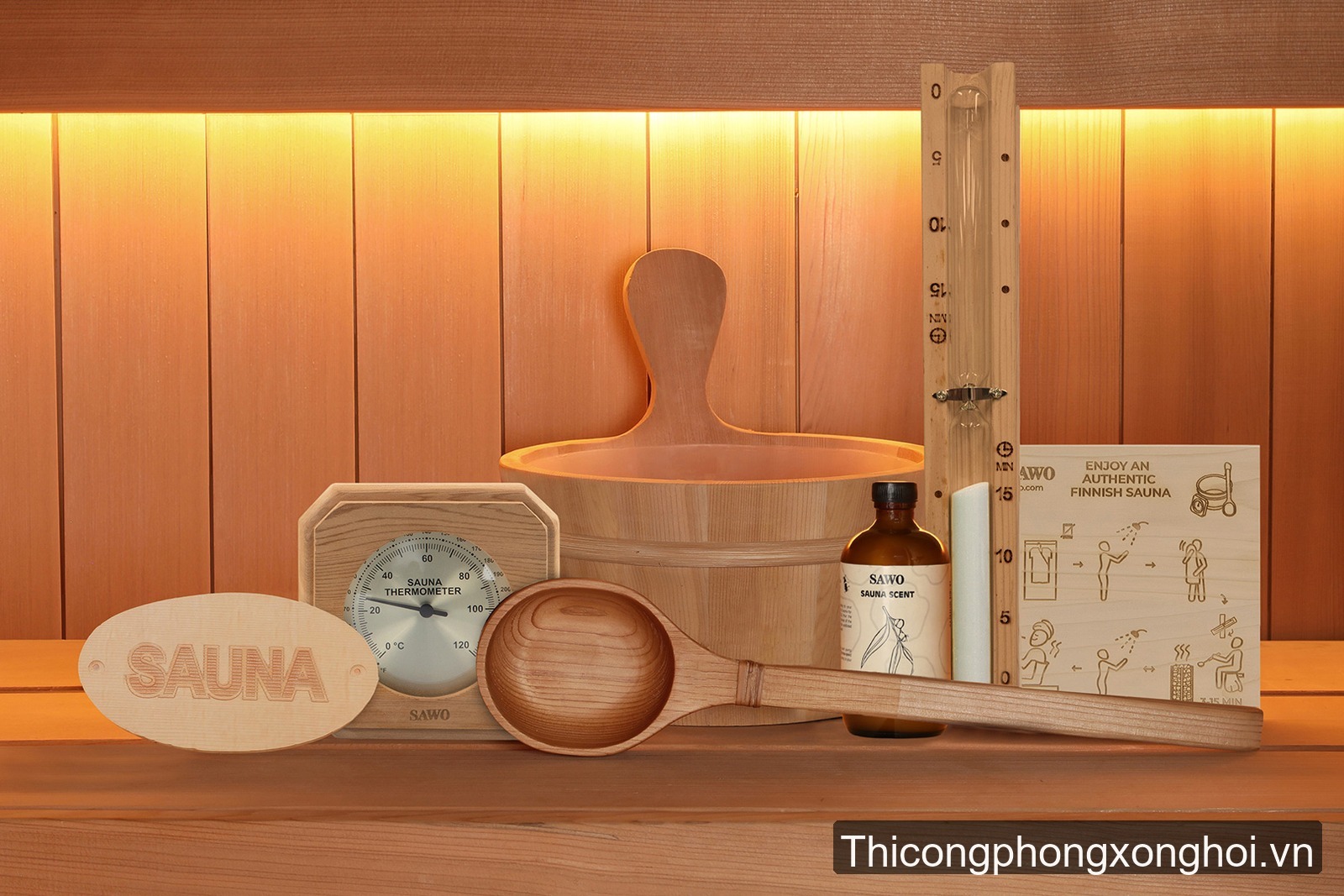 Bộ xô gáo gỗ xông hơi SAWO Phần Lan truyền thống
