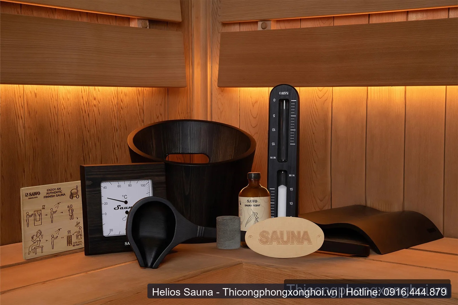 Bộ xô gáo gỗ xông hơi SAWO Black Edition nhập khẩu Phần Lan