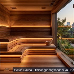 Mẫu phòng xông hơi khô Tuyết tùng đỏ Canada VIP vách kính tràn viền view sân vườn biệt thự cao cấp