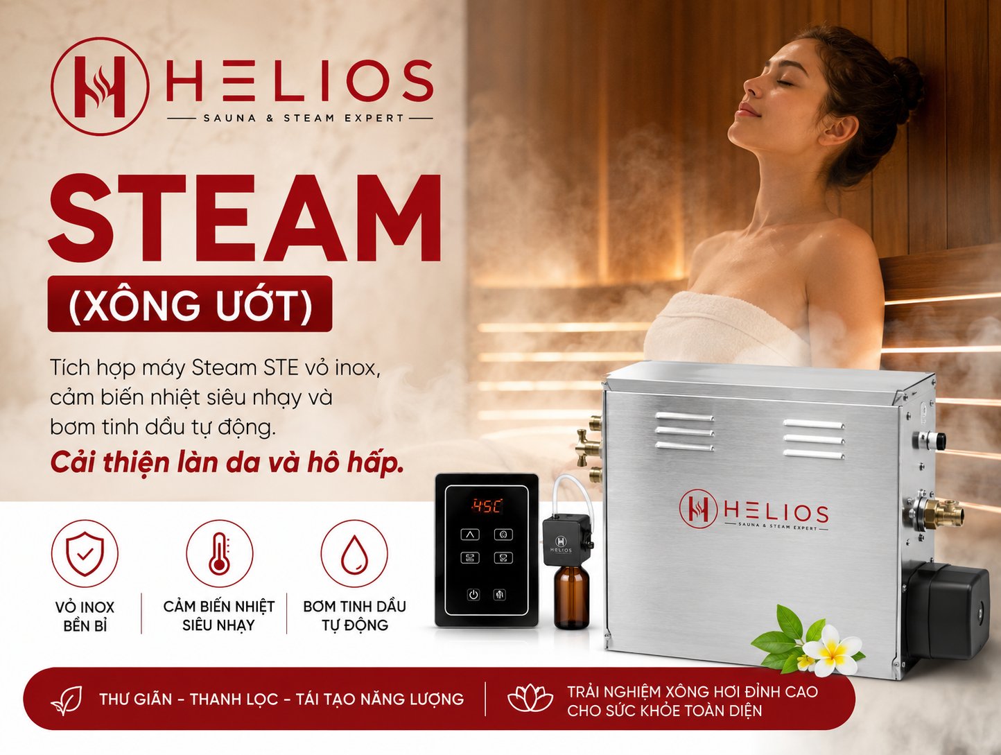 Thi công phòng xông hơi ướt steam cao cấp Helios Sauna