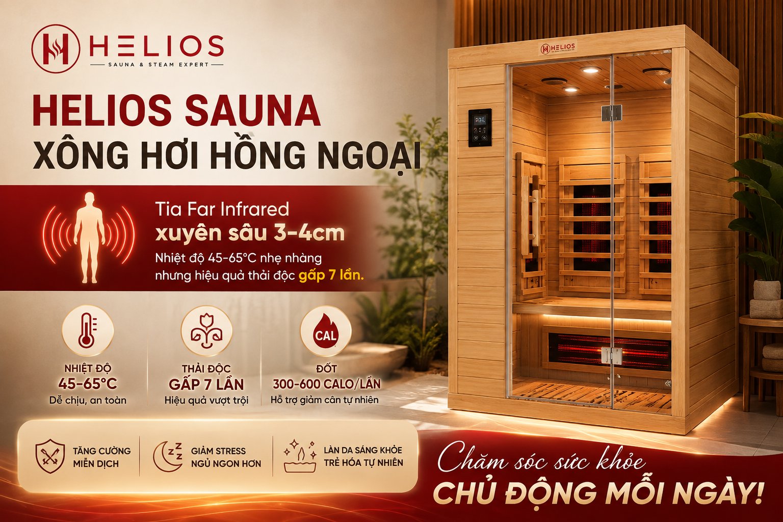 Thi công phòng xông hơi hồng ngoại cao cấp Helios Sauna